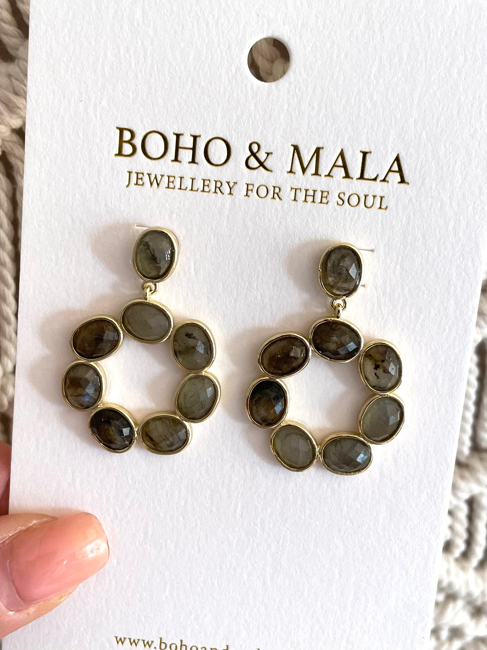 Boho & Mala Grey Stone Drop Earrings