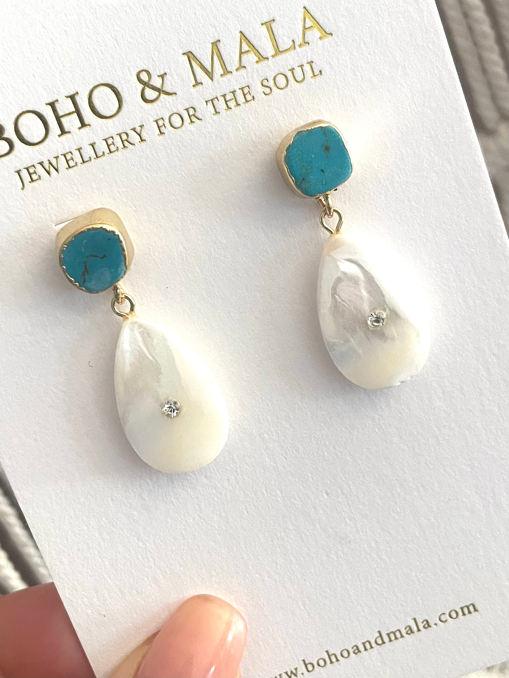 Boho & Mala Shell & Turquoise Gold Plated Earrings