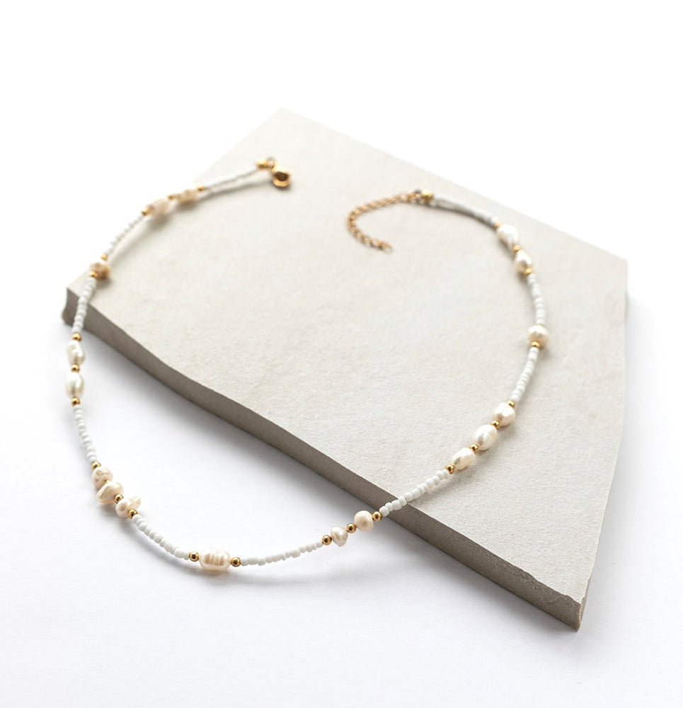 
                  
                    Boho & Mala White Freshwater Pearl/Glass Necklace
                  
                