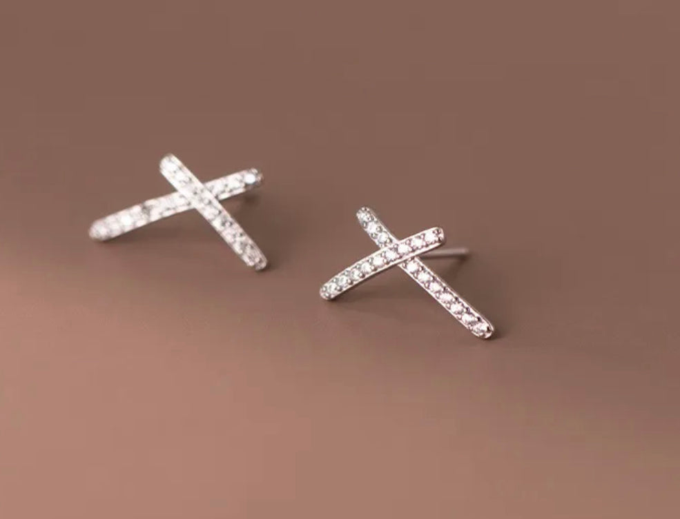 Boho & Mala Cross Sterling Silver Stud Earrings