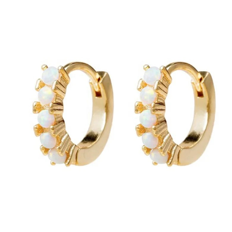 Boho & Mala Mini Opal Huggies 18k Gold Plated Hoop Earrings DE100078