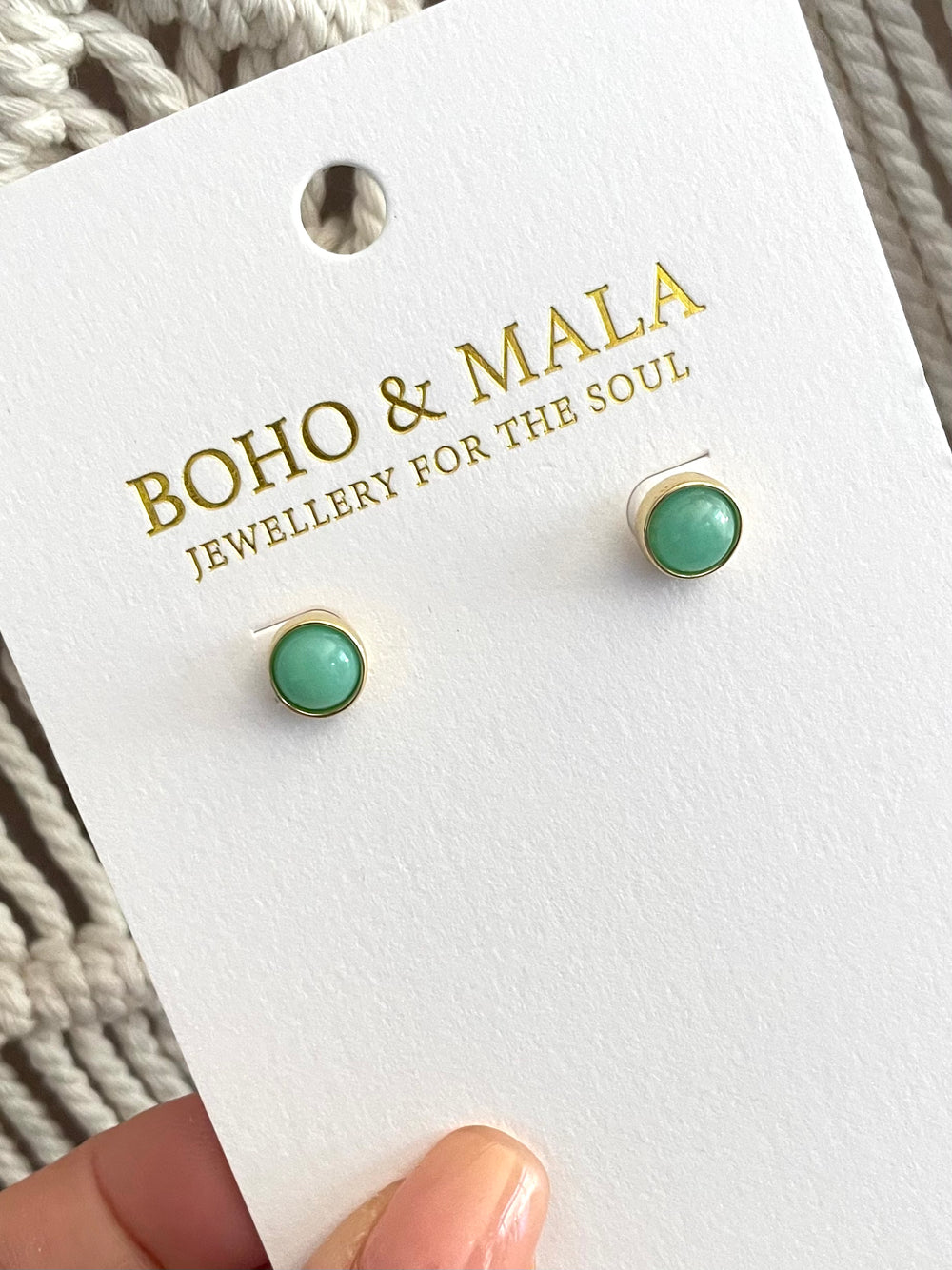 Boho & Mala Amazonite Stud Gold Plated Earrings