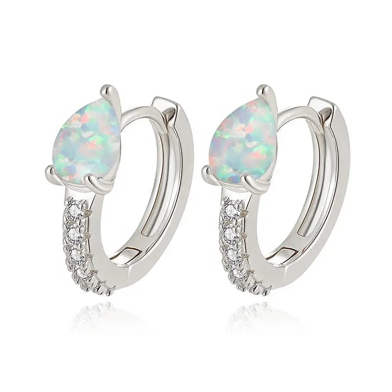 Boho & Mala Opal Huggies Sterling Silver Hoop Earrings