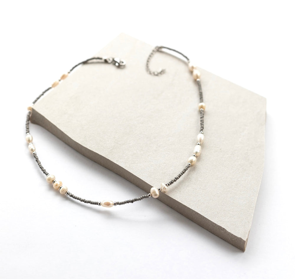 
                  
                    Boho & Mala Silver Freshwater Pearl/Glass Necklace
                  
                