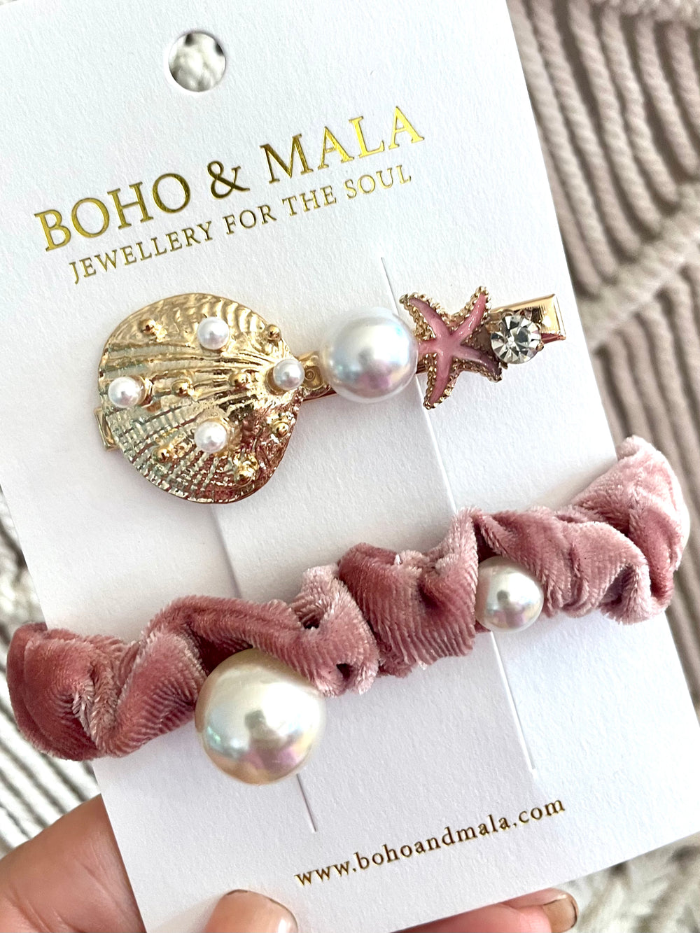 Boho & Mala Pink Metal Under The Sea Hair Clip & Scrunchies Set