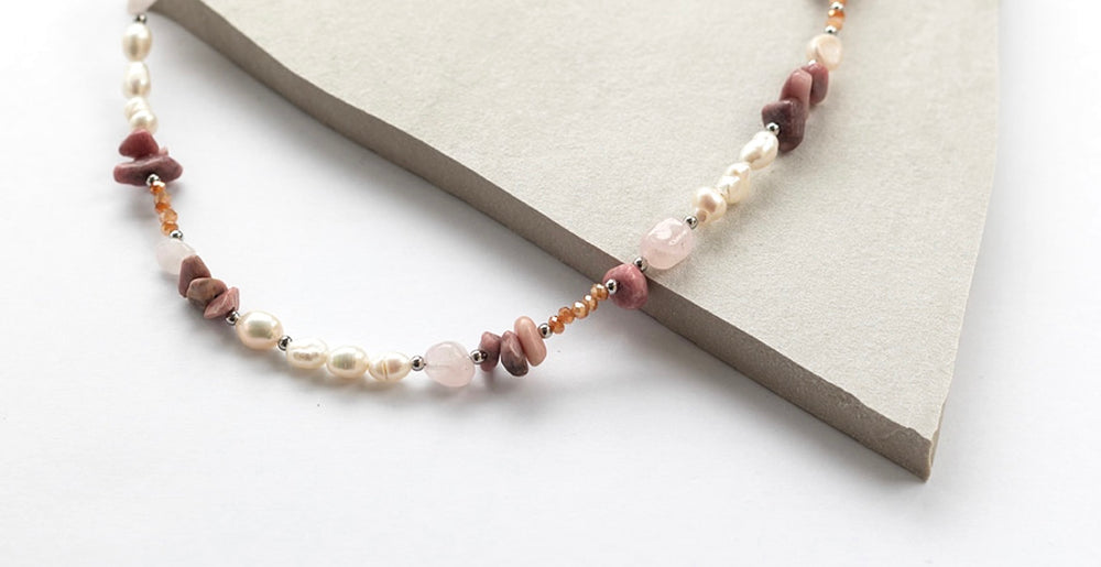 Boho & Mala Gold Freshwater Pearl/Stone Beads Necklace
