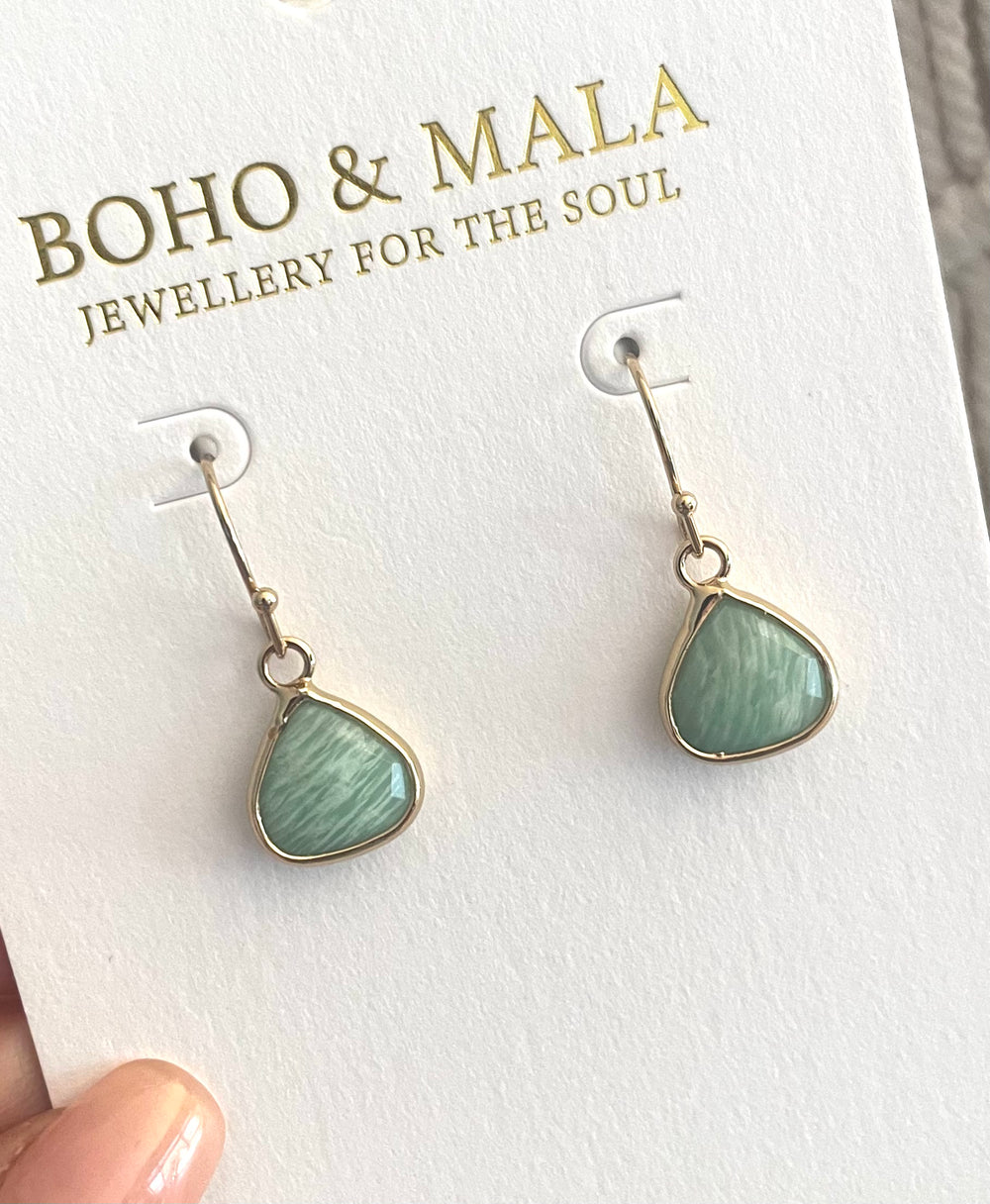 Boho & Mala Amazonite Drop Gold Plated Earrings
