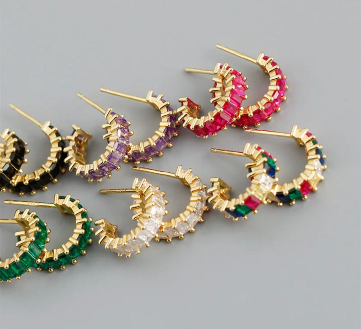 
                  
                    Boho & Mala Multi Colour Cubic Zirconia 18k Gold Plated Huggie Hoop Earrings
                  
                