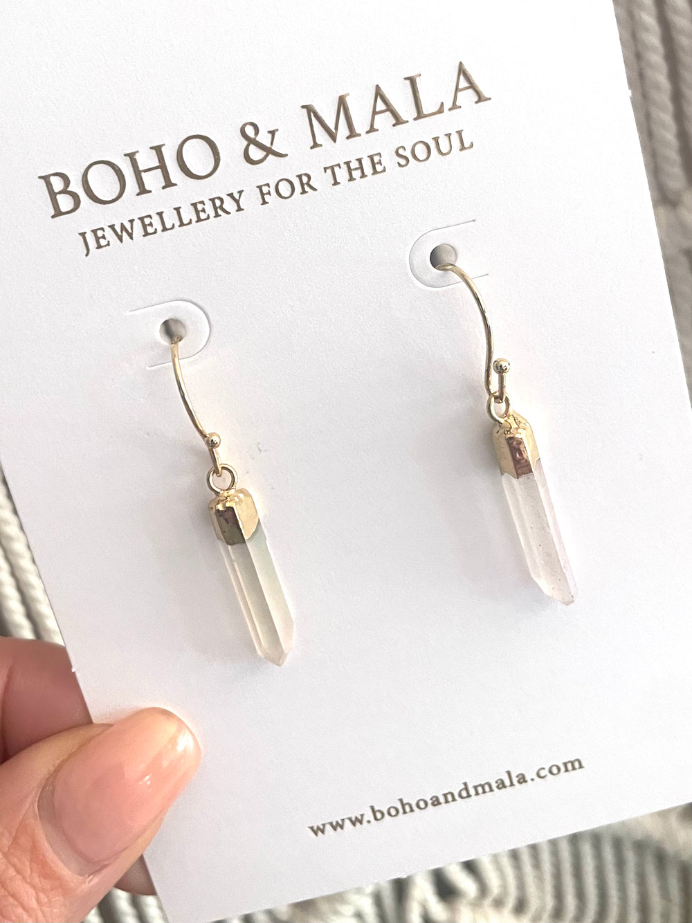 Boho & Mala Quartz Point Gold Plated Drop Earrings