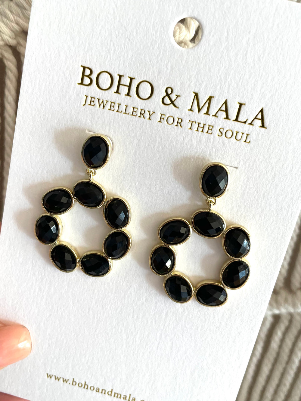 Boho & Mala Black Stone Drop Earrings