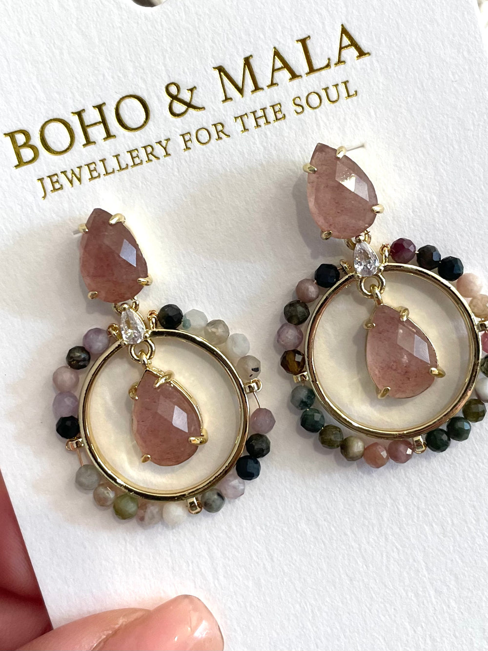 Boho & Mala Biege Stone Drop Earrings