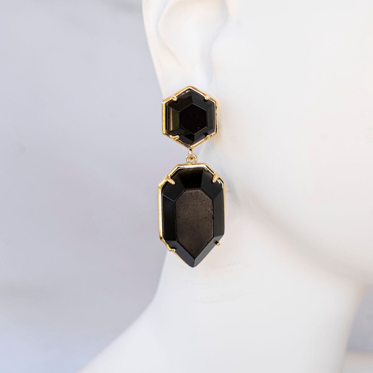 Black Onyx Drop Earrings - 18K Gold Plated | Boho & Mala