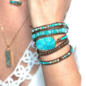 Wrap Bracelets - Blue Agate Stone | Boho & Mala
