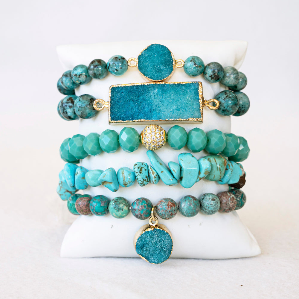 
                  
                    Boho & Mala Blue Stone Mix Elastic Bracelet Stackable Sets BS1040
                  
                