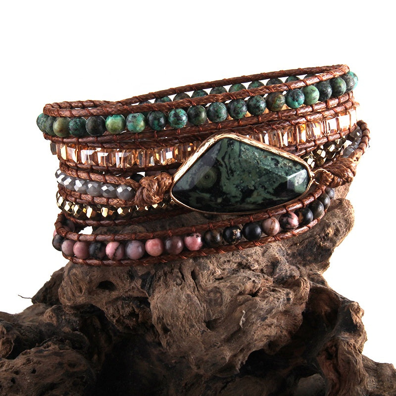 Wrap Bracelets - Moss Agate Semi-Precious Stone | Boho & Mala 