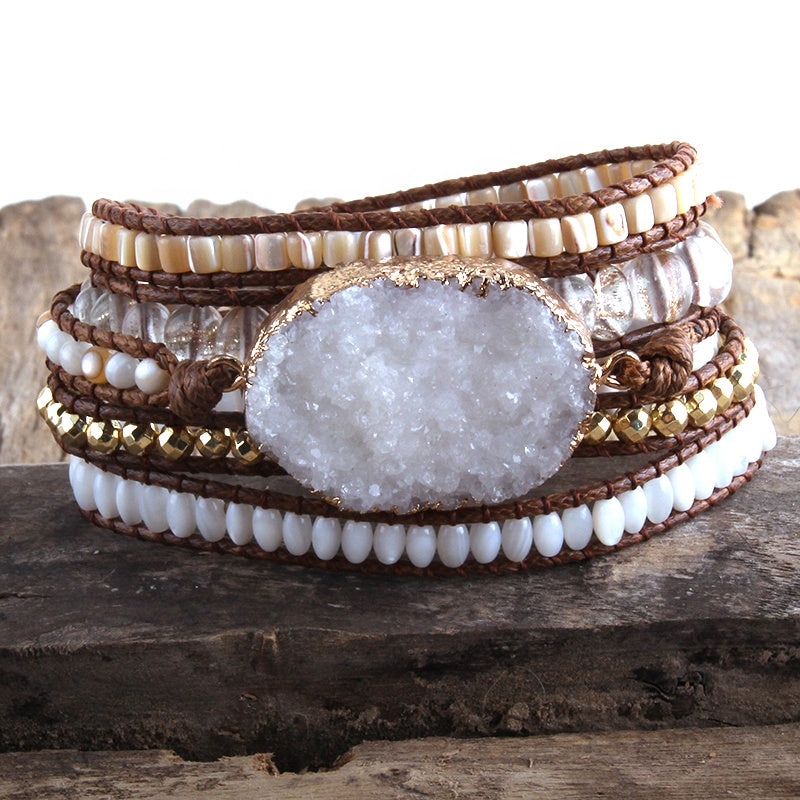 
                  
                    White Druzy Agate Stone Wrap Bracelets by Boho & Mala
                  
                
