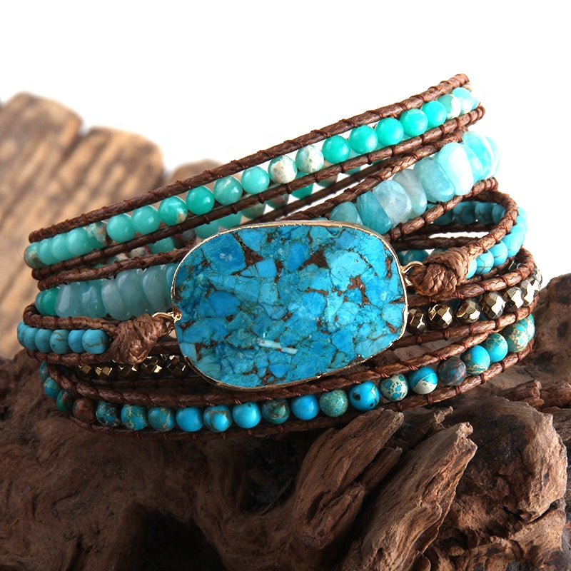 Blue Agate Stone Wrap Bracelet at Boho & Mala