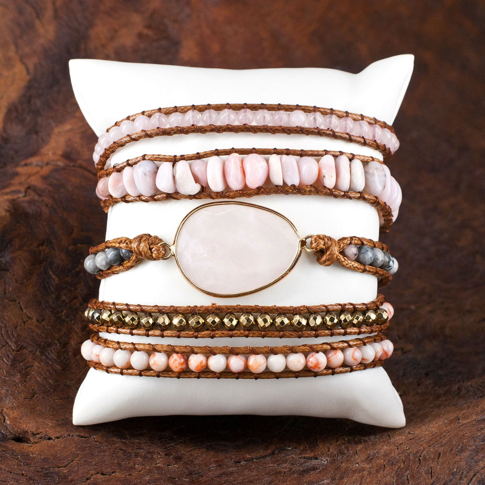 Wrap Bracelets - Rose Quartz Stone | Boho & Mala 
