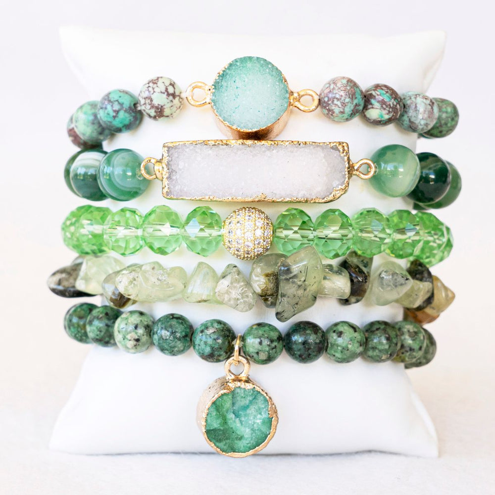 Stackable Bracelets - Green Stone Mix | Boho & Mala