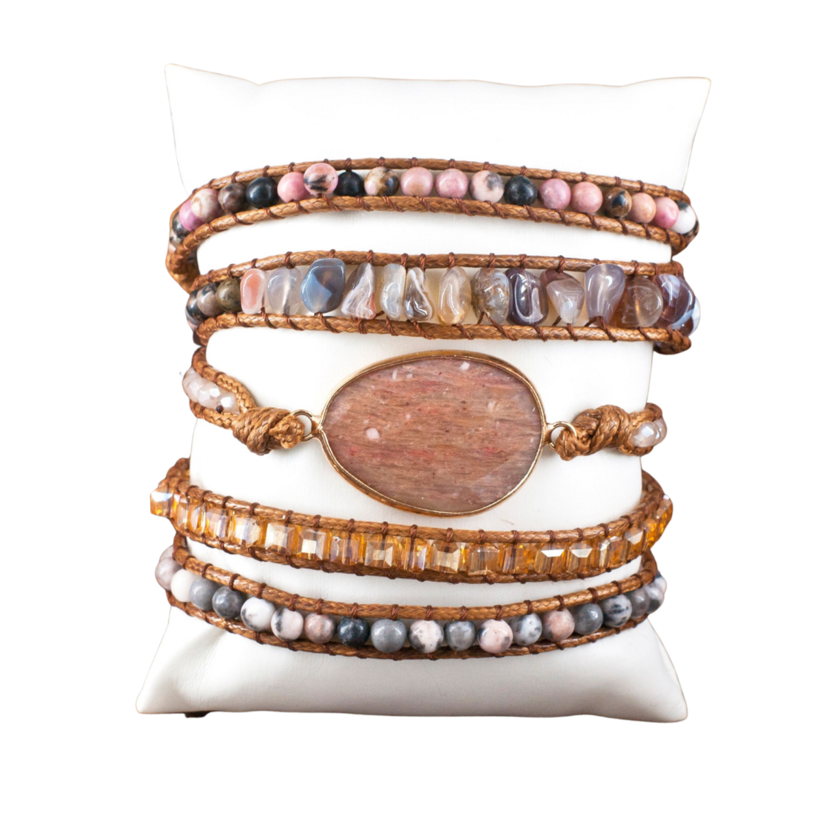 
                  
                    Beige Agate Stone Wrap Bracelets by Boho & Mala
                  
                