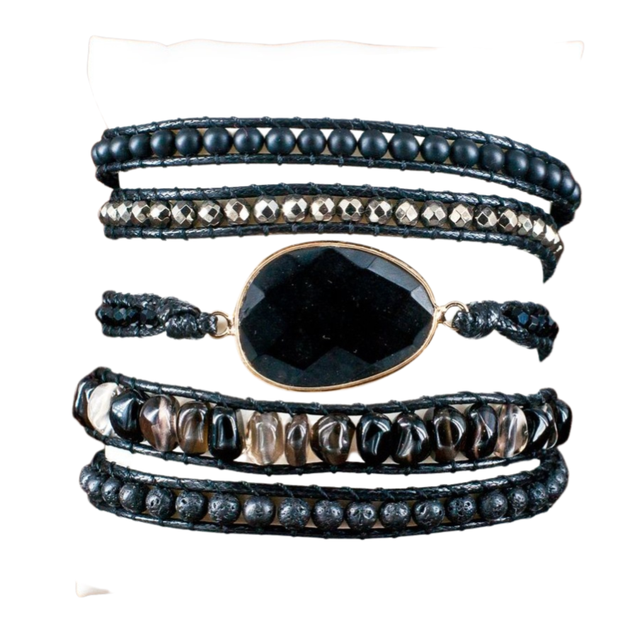 Black Onyx Stone Wrap Bracelet by Boho & Mala