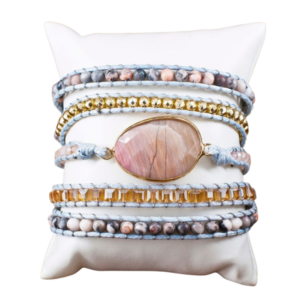 Light Agate Stone Wrap Bracelets by Boho & Mala