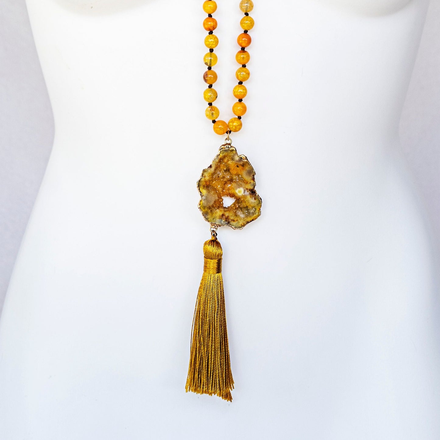 
                  
                    Boho & Mala Tribal Agate Slice Tassel Necklace (Orange) TN10049
                  
                
