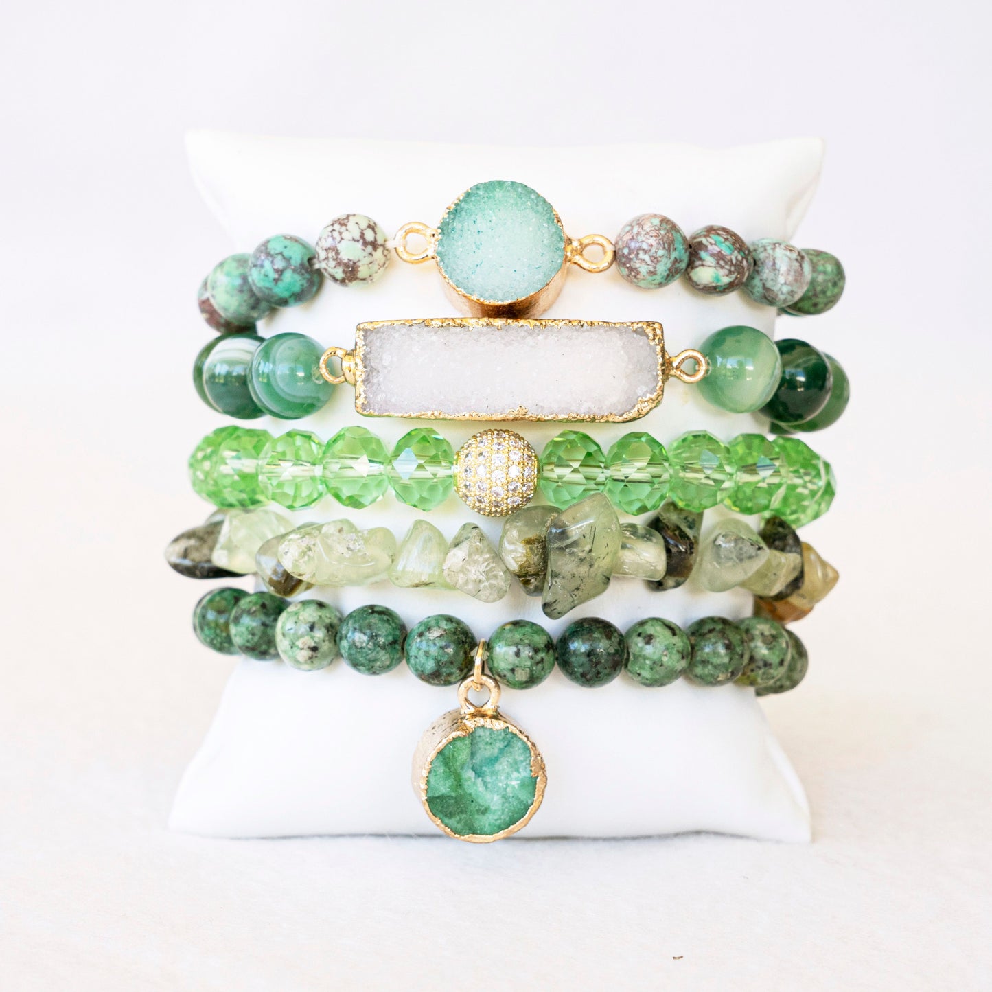 
                  
                    Boho & Mala Green Stone Mix Elastic Bracelet Stackable Sets BS1038
                  
                