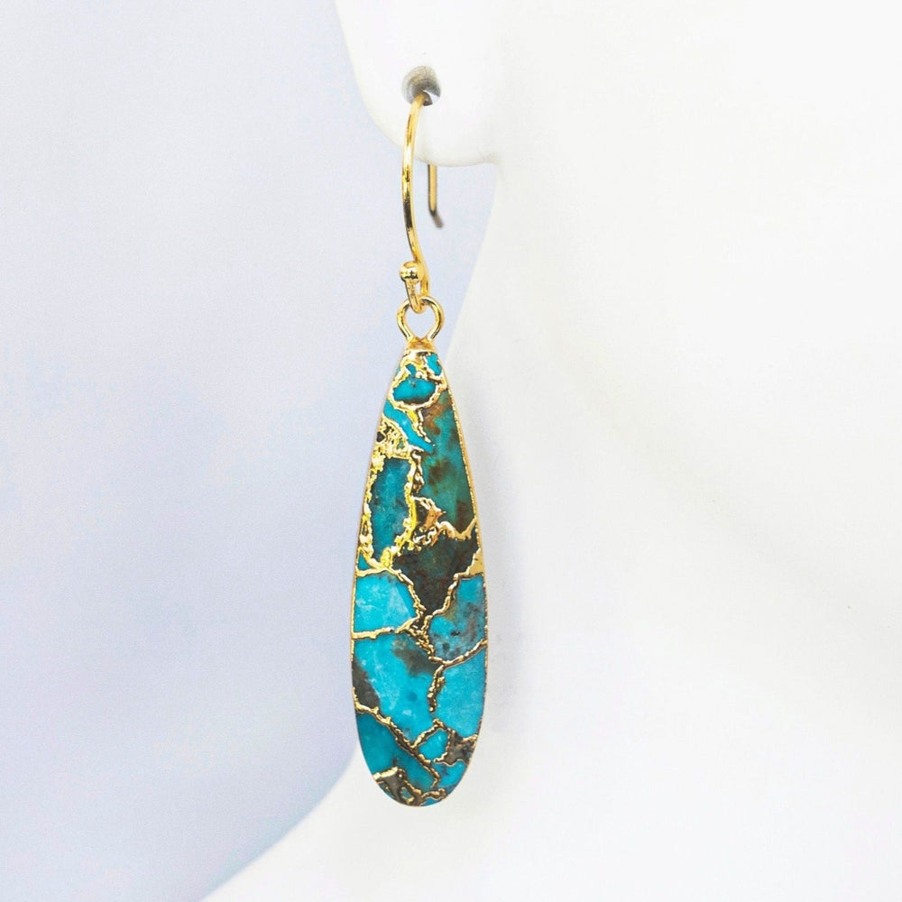 
                  
                    Turquoise & Gold Long Drop Earrings | Boho & Mala
                  
                