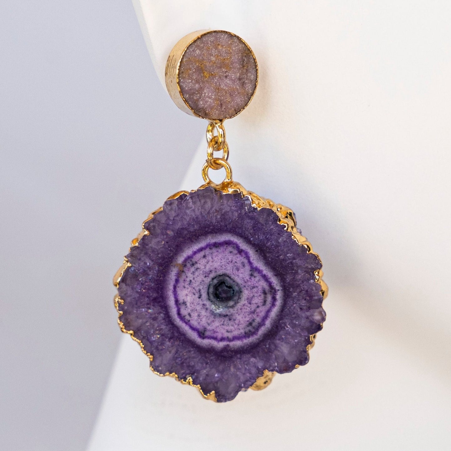 Purple Solar Quartz Earrings - Gold Plated | Boho & Mala