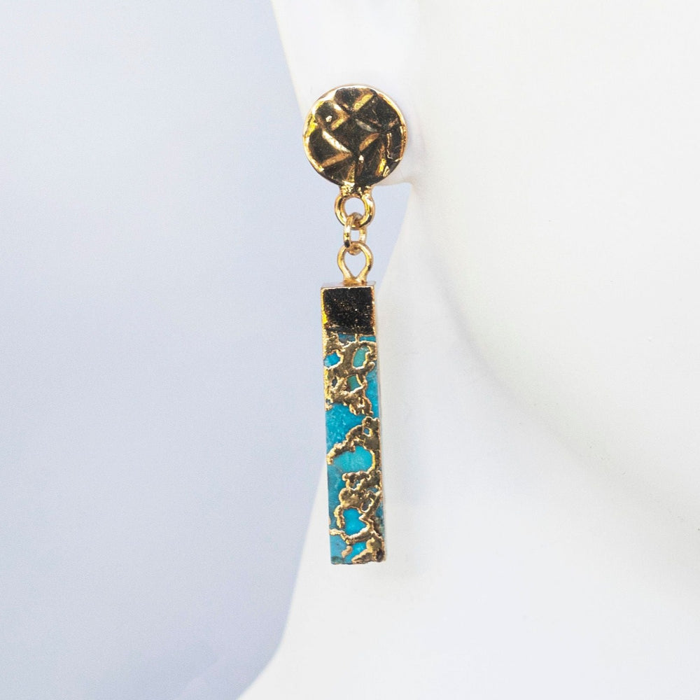 Turquoise Earrings - Medium Bar Gold Earrings | Boho & Mala