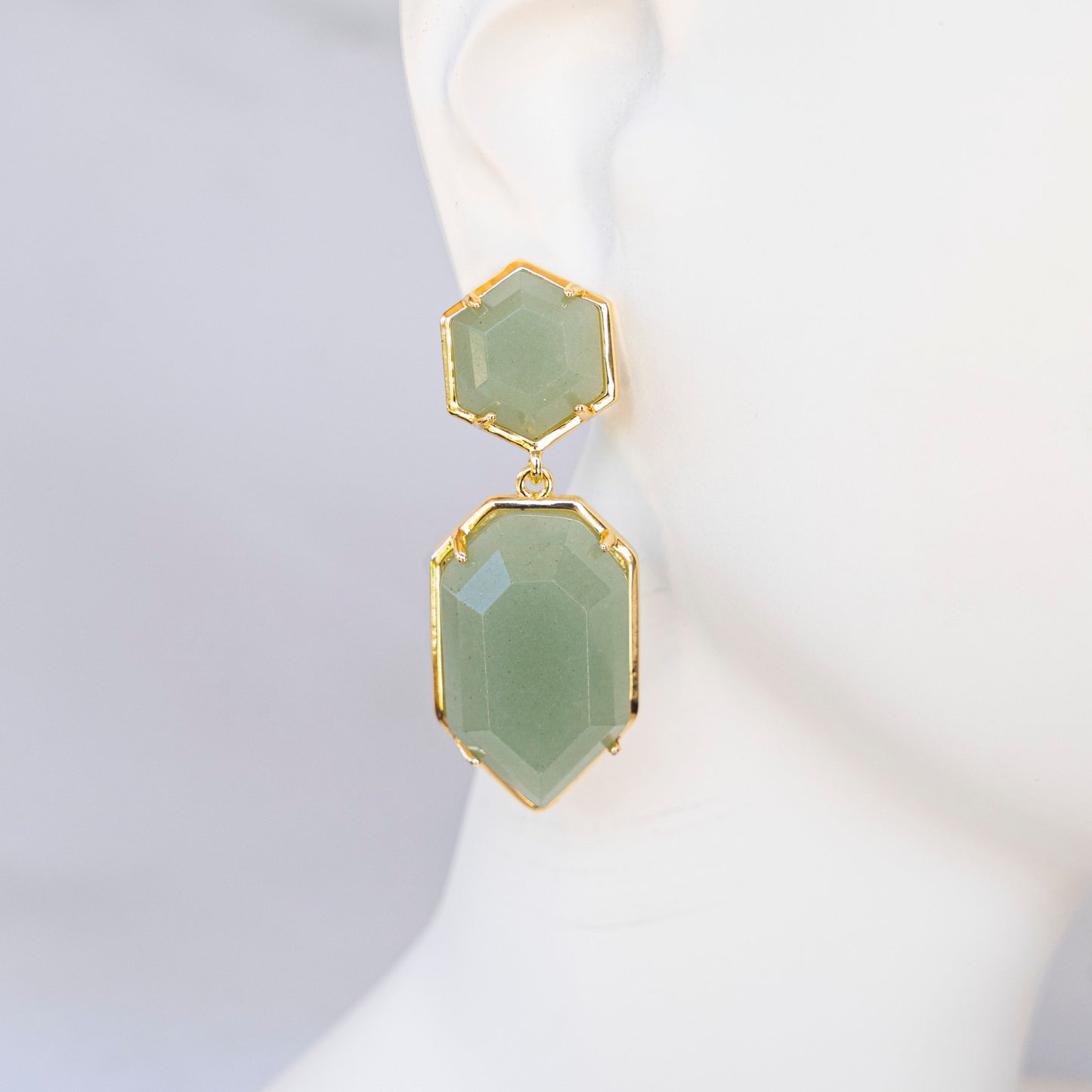 Jade Earrings - Double Drop Gold Plated Earrings | Boho & Mala