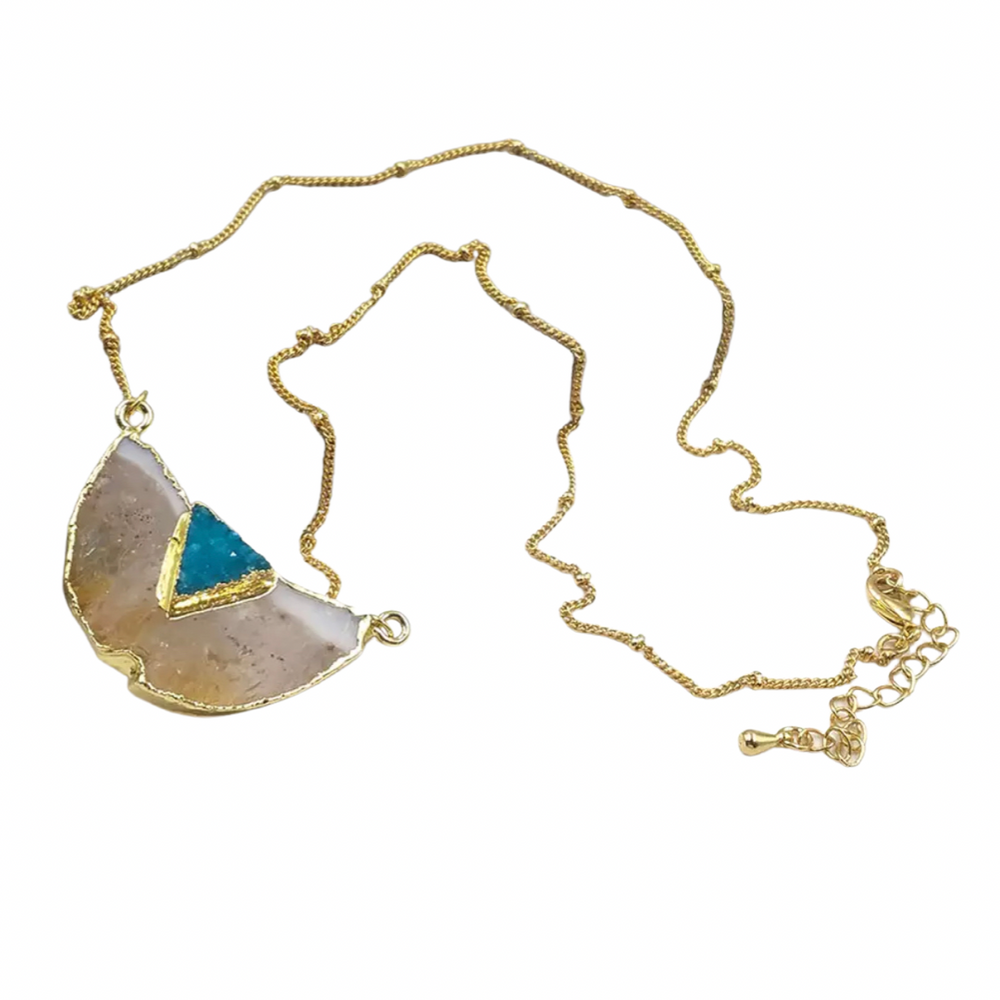 Agate & Blue Druzy Necklace at Boho & Mala