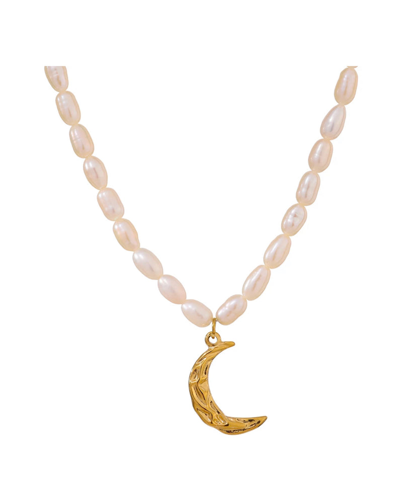 
                  
                    Freshwater Pearl Necklace with Moon Pendant | Boho & Mala
                  
                