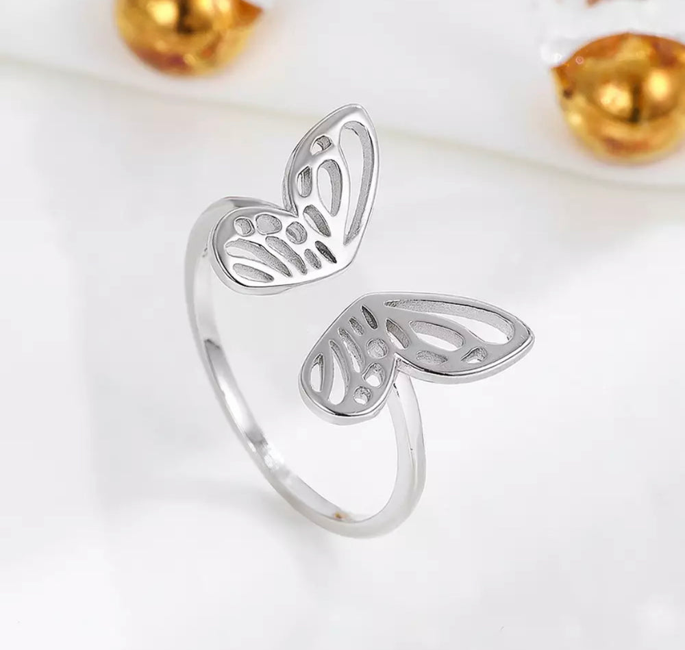 Butterfly Sterling Silver Ring - adjustable | Boho & Mala