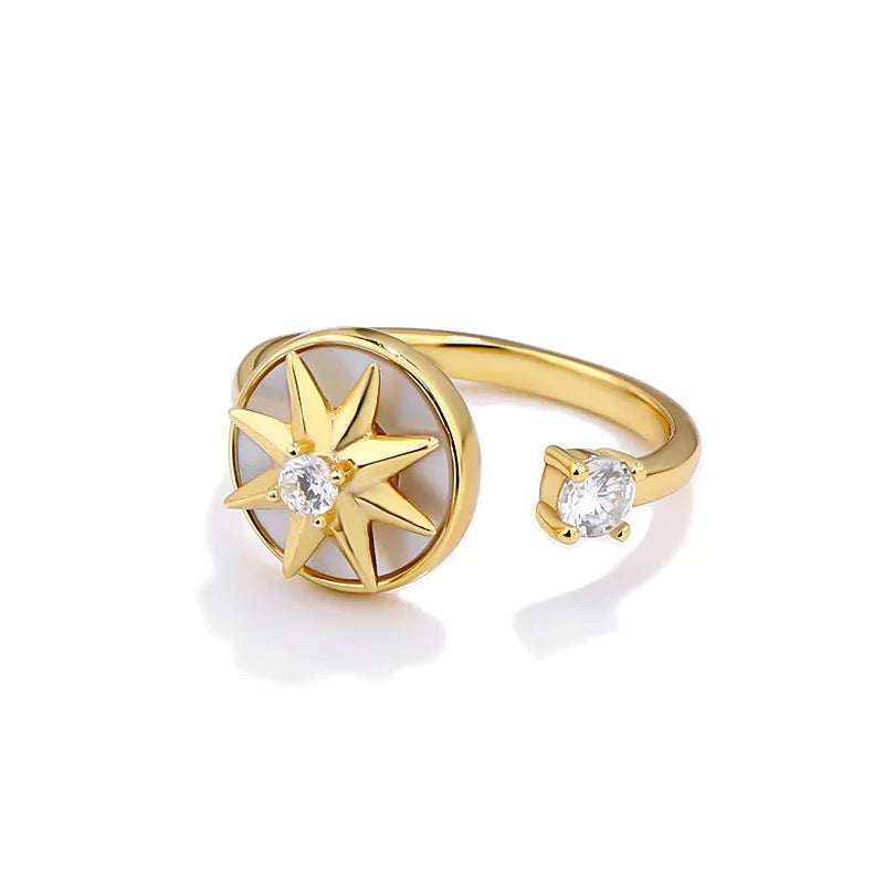 
                  
                    18k Gold Plated Ring with Diamontes - Adjustable | Boho & Mala 
                  
                
