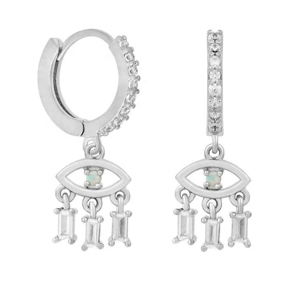Dainty Earrings - Boho & Mala Opal Huggies Sterling Silver Hoop Earrings