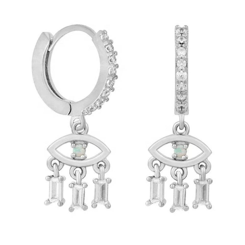 
                  
                    Dainty Earrings - Boho & Mala Opal Huggies Sterling Silver Hoop Earrings
                  
                