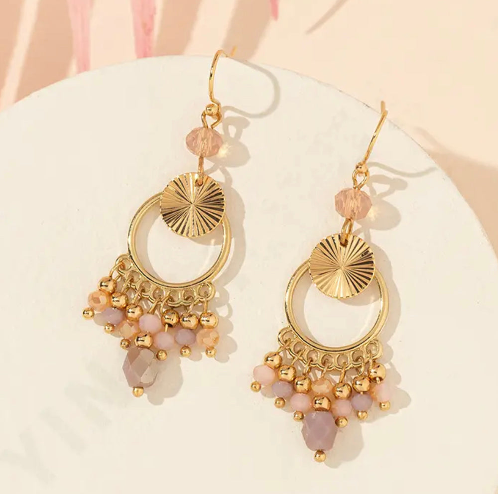 Boho & Mala Pink Crystal Tassel Drop Light Earrings