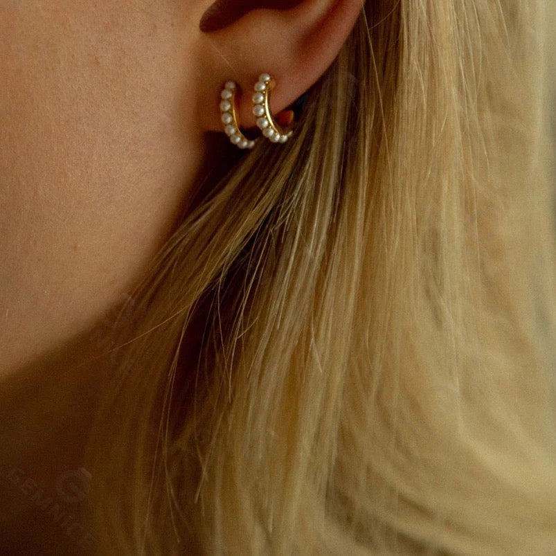 
                  
                    Boho & Mala Huggies Double Pearl 18k Gold Plated Hoop Earrings DE100079
                  
                