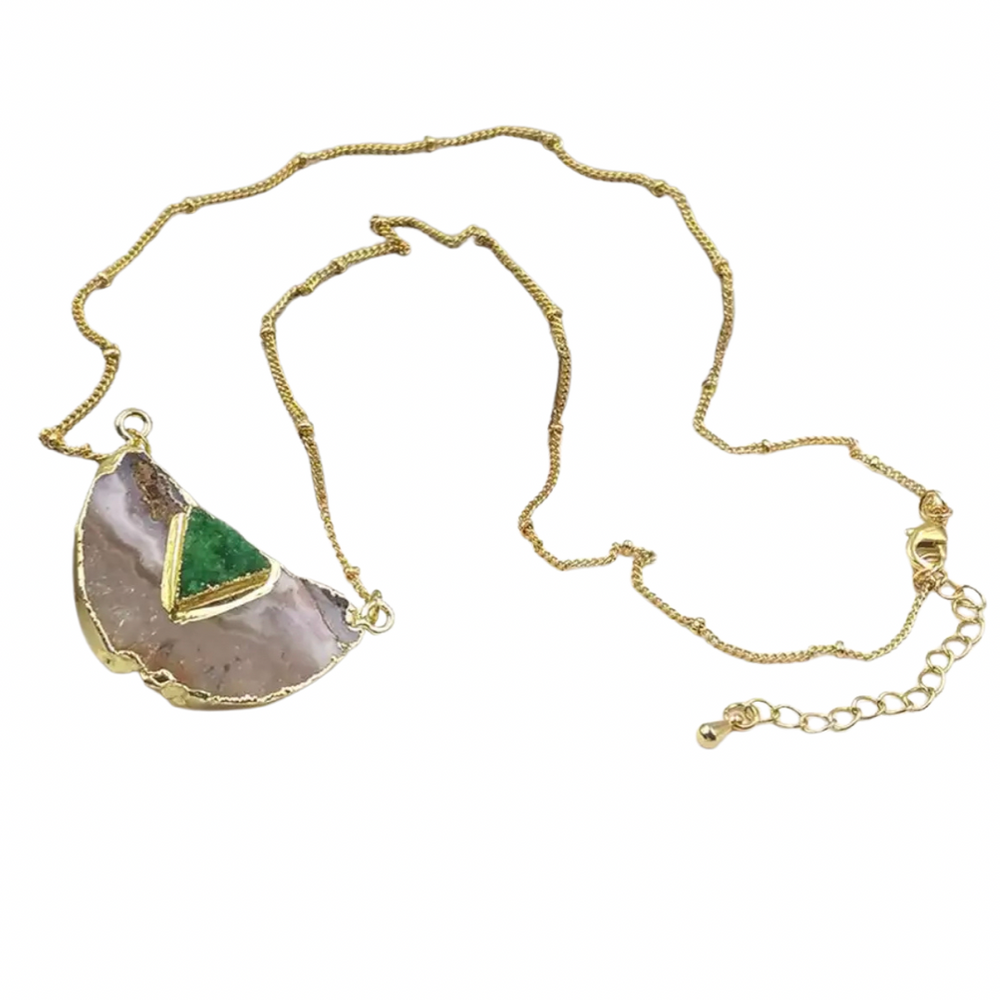 Boho & Mala | Natural Agate & Green Druzy Necklace 