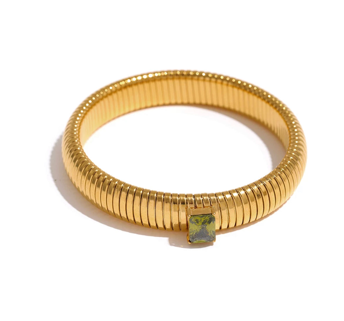 Boho & Mala | Green Stone 18K Gold Plated Bracelet 
