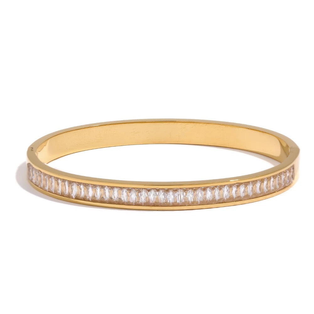White cubic zirconia gold bangle at Boho & Mala