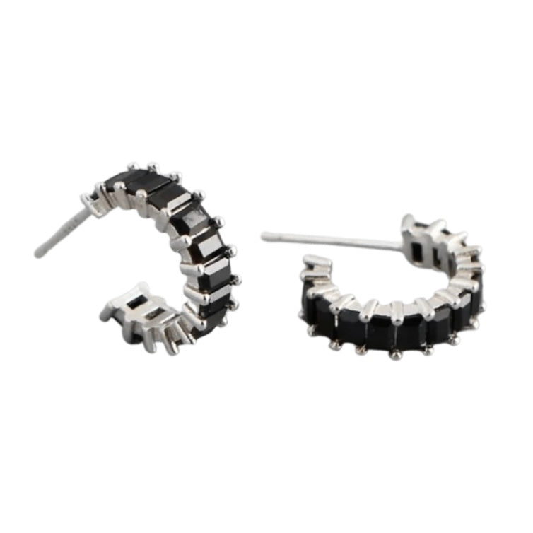 Dainty Earrings - Boho & Mala Black Cubic Zirconia Sterling Silver Earrings 