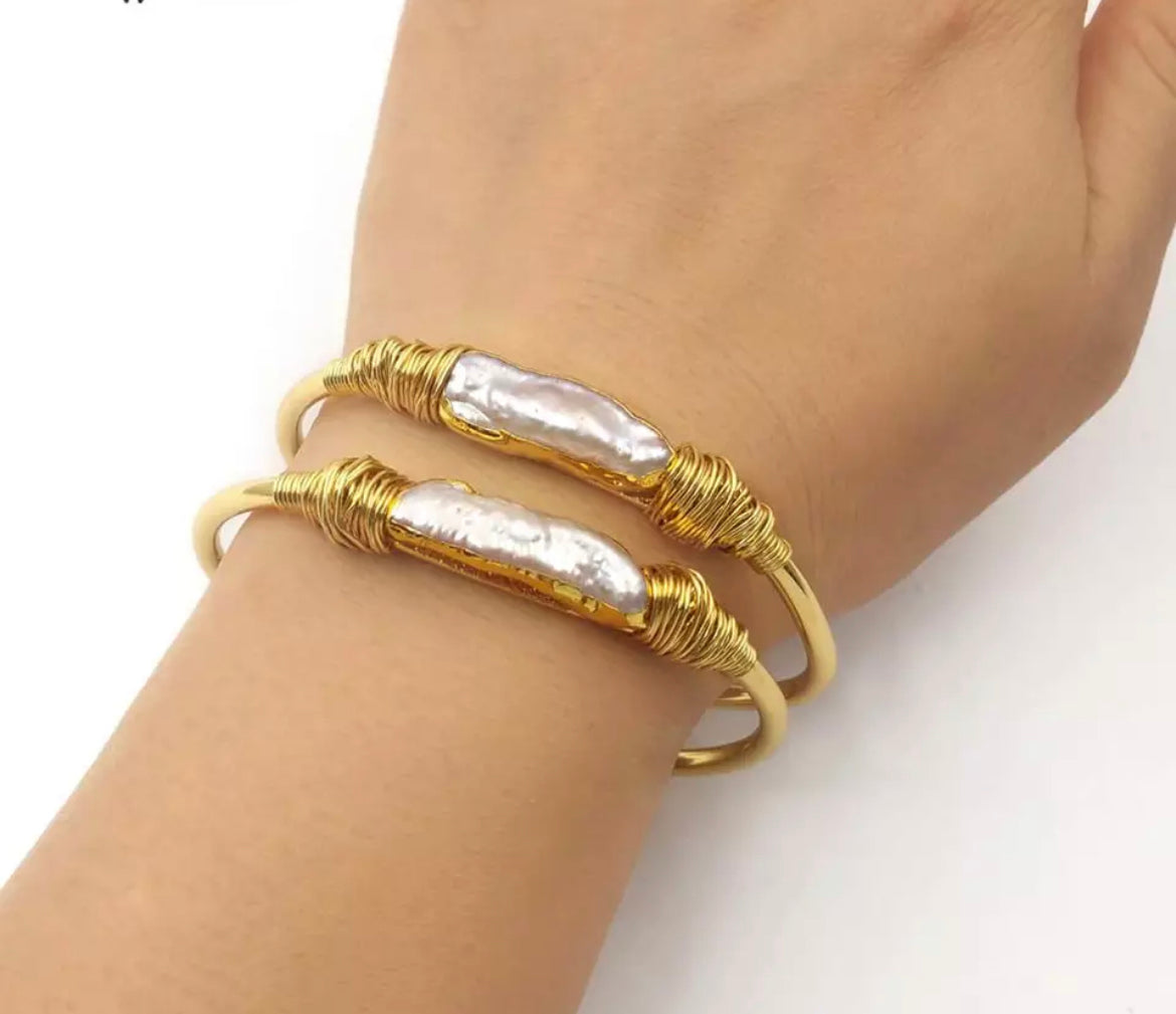 Cuff Bracelets - Freshwater Pearl 18K Gold Plated | Boho & Mala