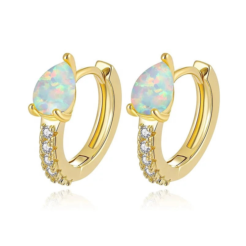 Boho & Mala Opal Huggies 18k Gold Plated Hoop Earrings DE100078