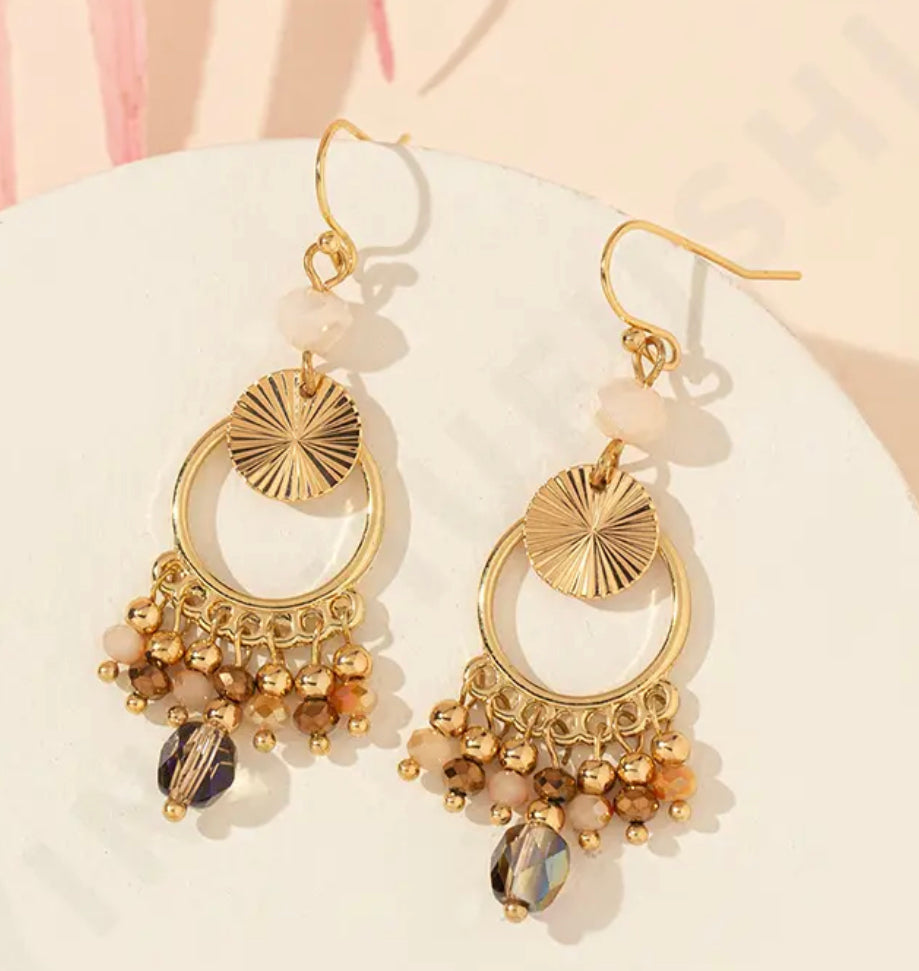 Boho & Mala Biege Crystal Tassel Drop Light Earrings