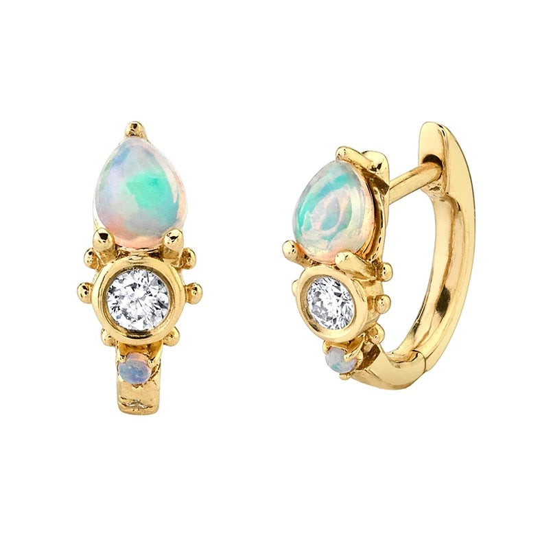 
                  
                    Dainty Earrings - Boho & Mala Opal Huggies 18k Gold Plated Hoop Earrings
                  
                