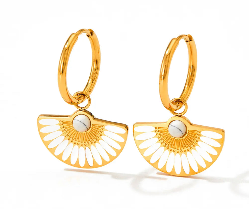 
                  
                    Boho & Mala White Gold Plated Fan Hoop Earrings
                  
                