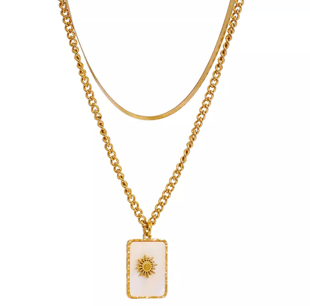 18k Gold Double Layered Pendant Necklace | Boho & Mala